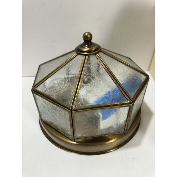 Ceiling Fixture Polished Brushed Brass 4 Bulb Beveled Glass 8 Side Antique Style
